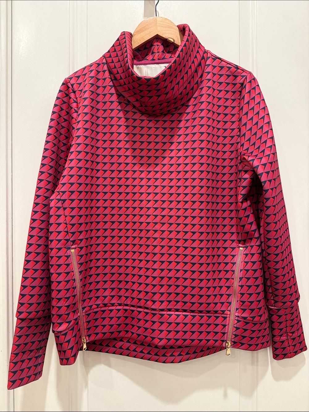 Addison Bay Pink Geometric Cowl Neck Sweater with Gold Zippers